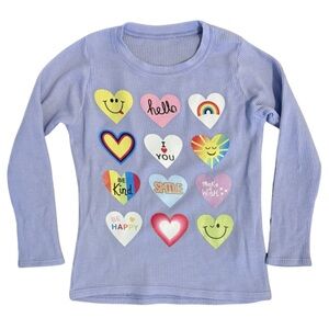 Hannah Sky Girls lilac waffle hearts long sleeve top sz 6 Like new